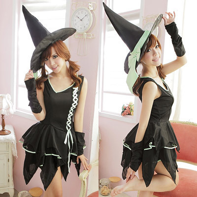 ネオングリーンのレースアップ魔女ドレス(コスプレ衣装) ネオングリーンのレースアップ魔女ドレス(コスプレ衣装)